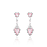 FANCIME "Moment Rose" Boucles d'Oreilles Pendantes en Argent Sterling Cœur Rose Avec Perle Blanche et Pierres CZ