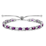 "Glamour Radiance" Bracelet de tennis en argent sterling avec améthyste, pierre de naissance de février, chaîne bolo classique