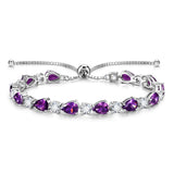 "Glamour Teardrop" Bracelet de tennis en argent sterling avec améthyste, pierre de naissance de février, chaîne bolo classique