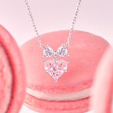 FANCIME "Nœud pour Princesse" Collier en Argent Sterling Cœur Rose