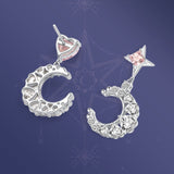 Boucles d'oreilles en argent sterling FANCIME "Rêve maussade" avec lune et étoile suspendues