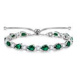 "Glamour Teardrop" Bracelet de tennis en argent sterling avec émeraude, pierre de naissance de mai, chaîne bolo classique