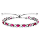 "Glamour Radiance" Bracelet de tennis en argent sterling avec rubis, pierre de naissance de juillet, chaîne bolo classique