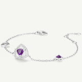 Trinity Textured Silver Bracelet in Created Amethyst