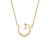 "Rêve Lunaire" Collier en Or Jaune 14K Lune Céleste Avec Diamant Cultivé en Laboratoire 0.076CTTW