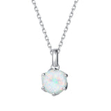FANCIME “Everbloom” Pendentif en Opale de Octobre en Or Blanc 14K avec Chaîne en Argent Sterling