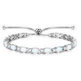 "Glamour Radiance" Bracelet de tennis en argent sterling avec opale, pierre de naissance d'octobre, chaîne bolo classique