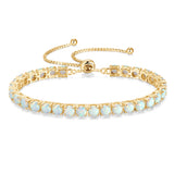"Élégance Éternelle" Bracelet de Tennis en Opale en Argent Sterling avec Chaîne Bolo Classique d'Octobre