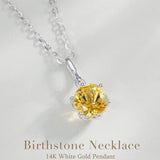 FANCIME “Everbloom” Pendentif en Citrine de Novembre en Or Blanc 14K avec Chaîne en Argent Sterling