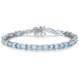 "Radiance Glamour" Bracelet Tennis en Argent Sterling Aigue-marine Taille Fantaisie Pierre de Naissance de Mars