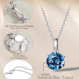 FANCIME “Everbloom” Pendentif en Topaze de Décembre en Or Blanc 14K avec Chaîne en Argent Sterling