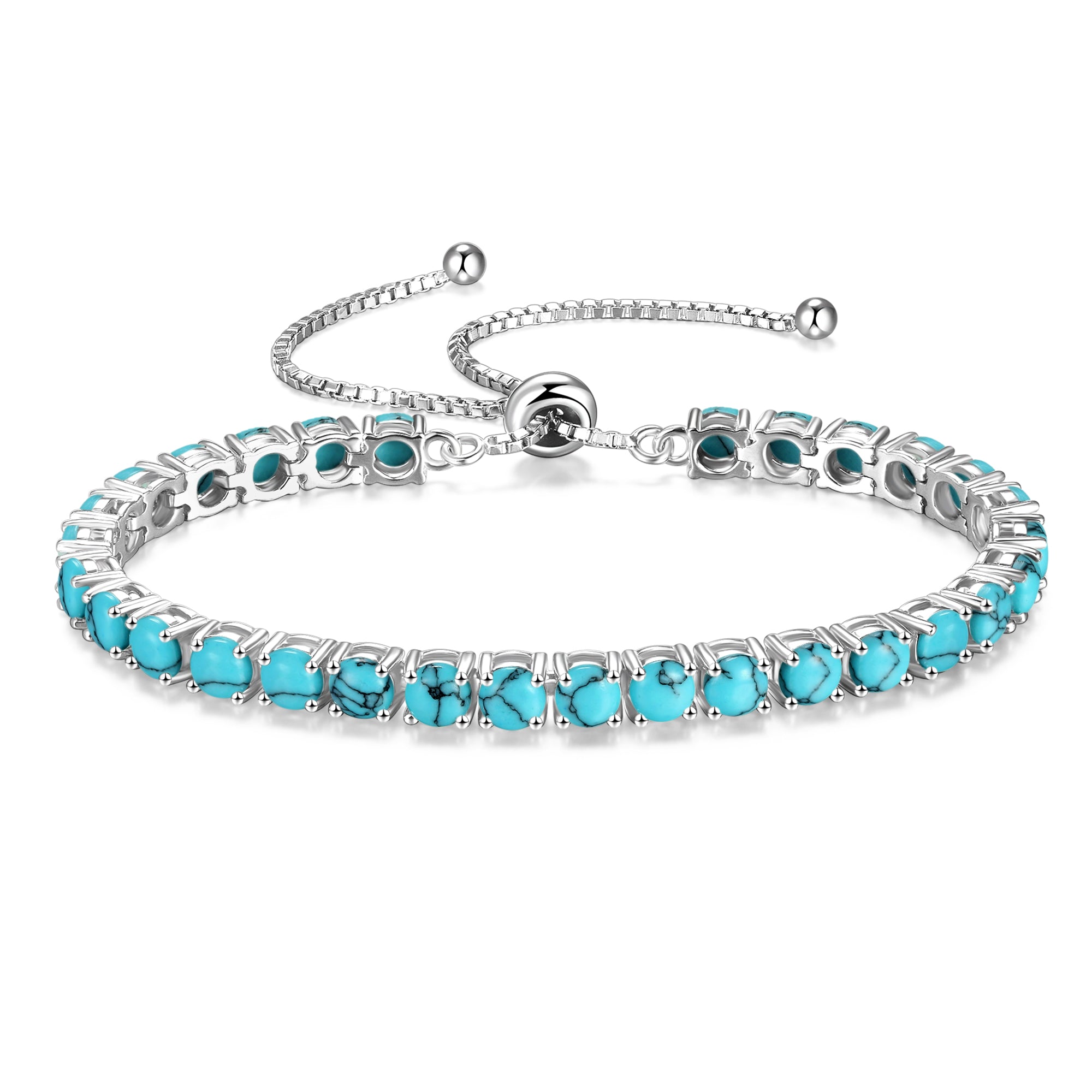 Bracelet tennis en argent sterling "Eternal Elegance" Pierre de naissance de décembre Turquoise Chaîne Bolo classique