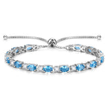"Glamour Radiance" Bracelet de tennis en argent sterling avec aigue-marine, pierre de naissance de mars, chaîne bolo classique