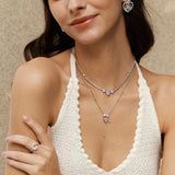 FANCIME "Mademoiselle Charmante" Collier en argent sterling tennis cœur halo