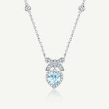 FANCIME "Baiser de Cœur" Collier en Argent Sterling avec Nœud Sucre et Pierre de Naissance de Mars Aigue-Marine