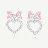 "Nœud pour Princesse" Boucles d'Oreilles en Argent Sterling en Forme de Nœud et de Cœur Rose