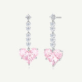 "Chérie" Boucles d'Oreilles Pendantes en Argent Sterling Cœur Rose Avec Pierres CZ Blanches