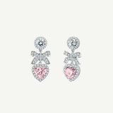 FANCIME "Baiser de Cœur" Boucles d'Oreilles Pendantes en Argent Sterling en Forme de Cœur et Nœud