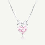 FANCIME "Nœud pour Princesse" Collier en Argent Sterling Cœur Rose