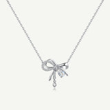 Collier en argent sterling avec nœud en satin et pierre CZ rose FANCIME