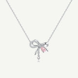 Collier en argent sterling avec nœud en satin et pierre CZ rose FANCIME