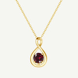 Pendentif en argent sterling "Étreinte Infinie" avec symbole infini et grenat de la pierre de naissance de janvier - Or
