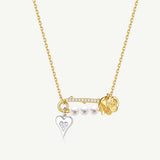 Rose Pin Pearl Silver Necklace