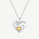 Collier Cœur d'Amour Mère et Enfant en Argent Sterling avec Citrine