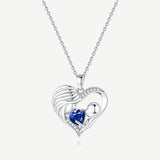 Collier Cœur d'Amour Mère et Enfant en Argent Sterling avec Saphir