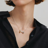 Rose Pin Pearl Silver Necklace