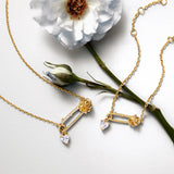 Rose Pin Silver Bracelet with Heart CZ Stone