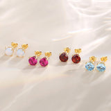Boucles d'oreilles en pierres précieuses en or jaune massif 14k en forme ronde FANCIME