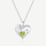 Collier Cœur d'Amour Mère et Enfant en Argent Sterling avec Péridot