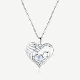 Collier Cœur d'Amour Mère et Enfant en Argent Sterling avec Pierre de Lune
