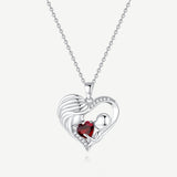 Collier Cœur d'Amour Mère et Enfant en Argent Sterling avec Grenat