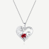 Collier Cœur d'Amour Mère et Enfant en Argent Sterling avec Rubis