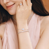 Trinity Textured Silver Bracelet in Created Aquamarine