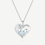 Collier Cœur d'Amour Mère et Enfant en Argent Sterling avec Opale