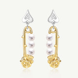 Rose Pin Pearl Silver Earrings