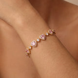 FANCIME "Mademoiselle Charmante" Bracelet en argent sterling tennis cœur halo