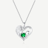Collier Cœur d'Amour Mère et Enfant en Argent Sterling avec Émeraude