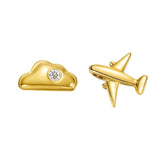 FANCIME Petits Avions Boucles d'Oreilles Clous en Or Jaune 18K