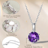FANCIME “Fleurissante” Pendentif en Améthyste avec Chaîne en Argent Sterling en Or Blanc Massif 14K