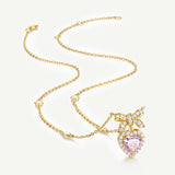 Collier en argent sterling avec nœud en sucre et cœur en pierre CZ "Heart Kiss" FANCIME