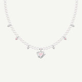 Pink Guardian Heart Silver Necklace With Pearl Chain