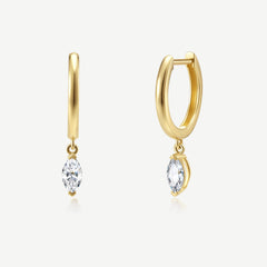Boucles d'oreilles huggie à goutte solitaire marquise en diamant cultivé en laboratoire de 0,25 ct en or jaune 14K