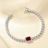 FANCIME "Axis" Rubis Taille Radiante Pierre de naissance de juillet Bracelet de tennis en argent sterling