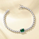 FANCIME "Axis" Émeraude Taille Radiante Pierre de naissance de mai Bracelet de tennis en argent sterling