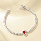 FANCIME "Axis" Rubis Taille Coeur Pierre de naissance de juillet Bracelet de tennis en argent sterling