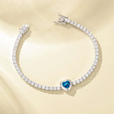 FANCIME "Axis" Topaze Taille Coeur Pierre de naissance de décembre Bracelet de tennis en argent sterling